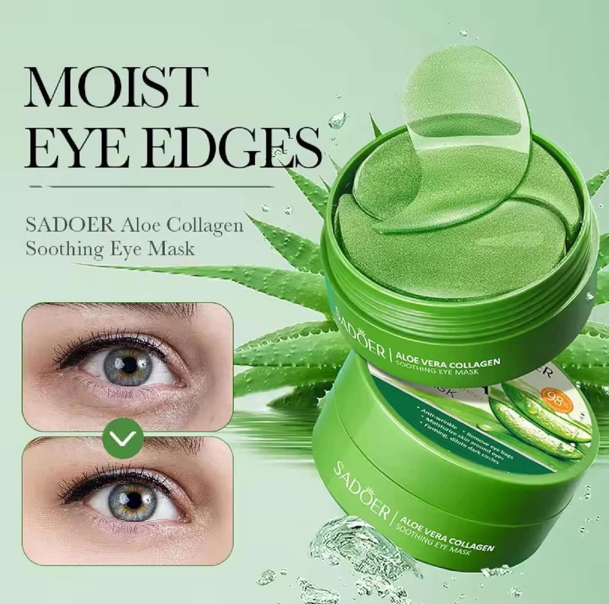 SADOER Aloe Vera Gel Collageen Oogmasker 4-in-1 - Anti-Aging, Hydrater