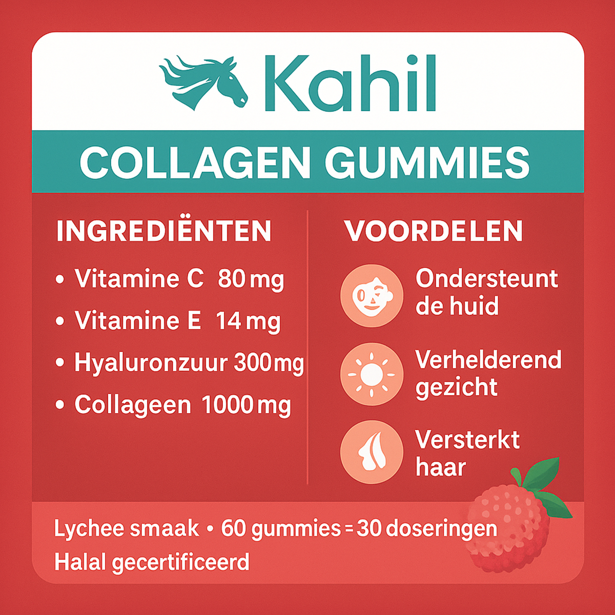 Kahil - Collageen met Hyaluronzuur - Huidverhelderend Hydraterend Verstevigend - 60 Gummies