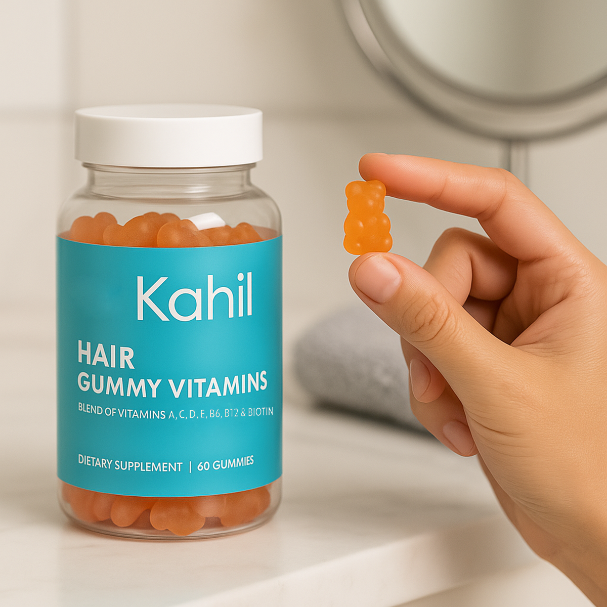 Kahil - Haar Vitamines Gummies - Biotin - 60 Gummies - Bevordert Haargroei - Haaruitval - Baard