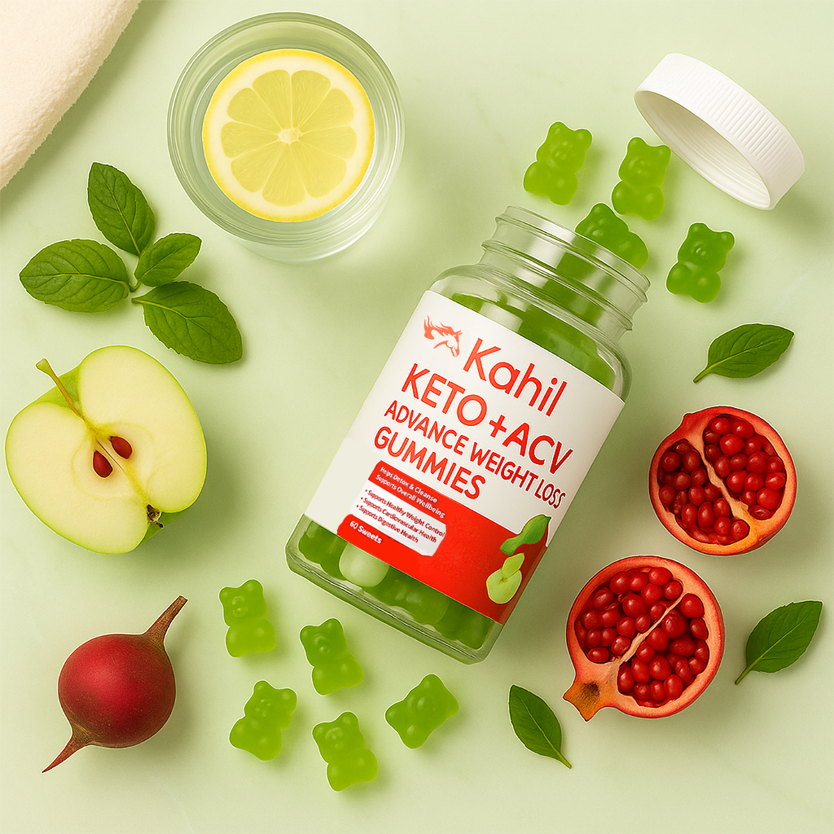 Kahil - Keto Appelazijn Gummies - Afslankpillen - Helpt bij Vetverbranding Detox en Energieboost