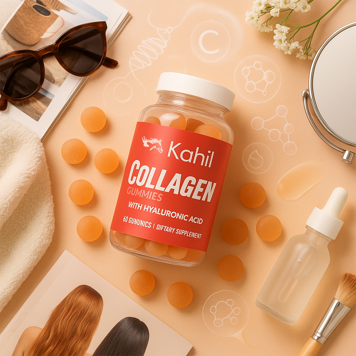 Kahil - Collageen met Hyaluronzuur - Huidverhelderend Hydraterend Verstevigend - 60 Gummies