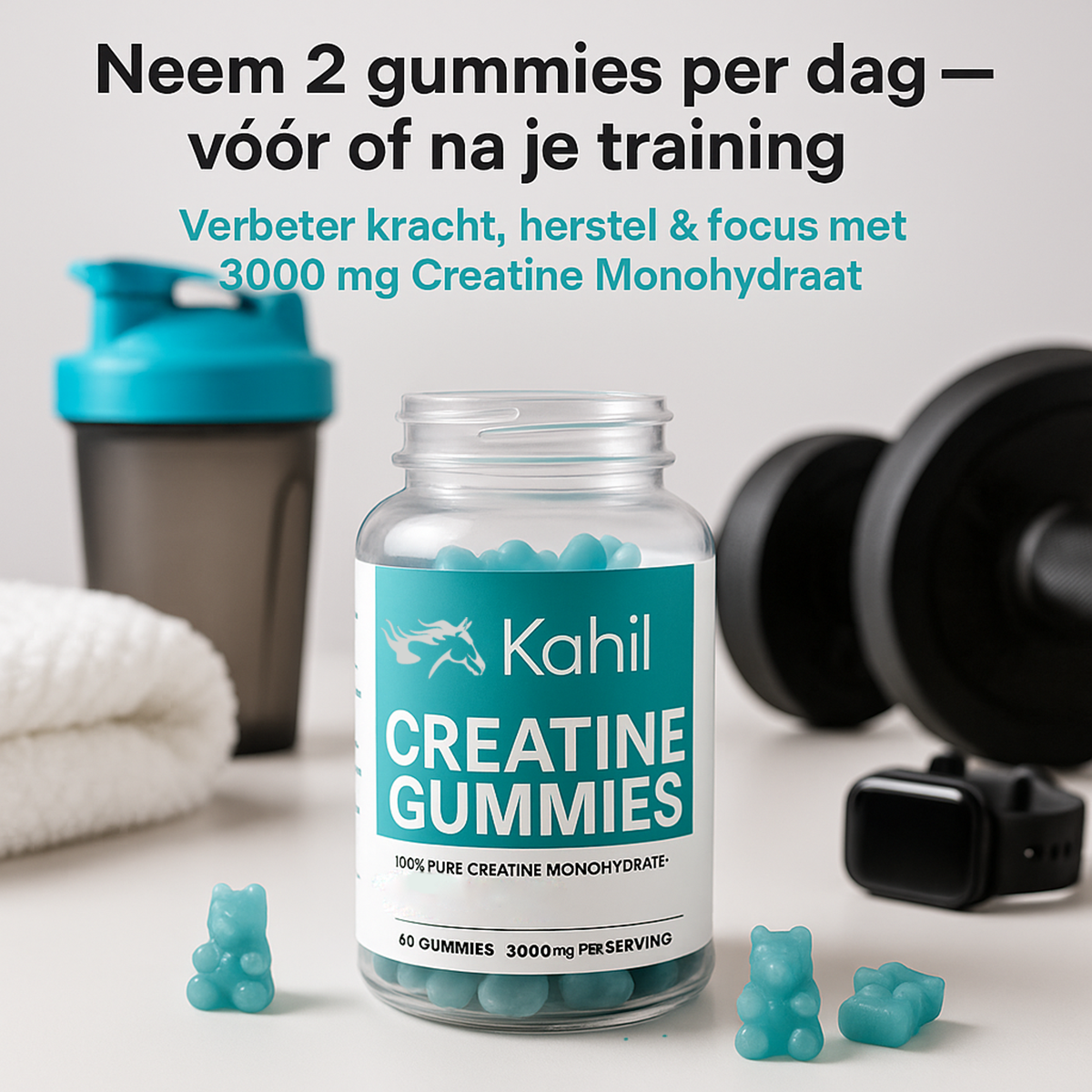 Kahil - Creatine Monohydraat Gummies - 3000mg - Bosbes Blauwbes - 60 Stuks