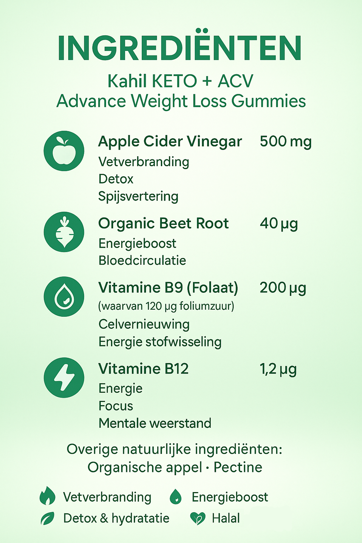 Kahil - Keto Appelazijn Gummies - Afslankpillen - Helpt bij Vetverbranding Detox en Energieboost