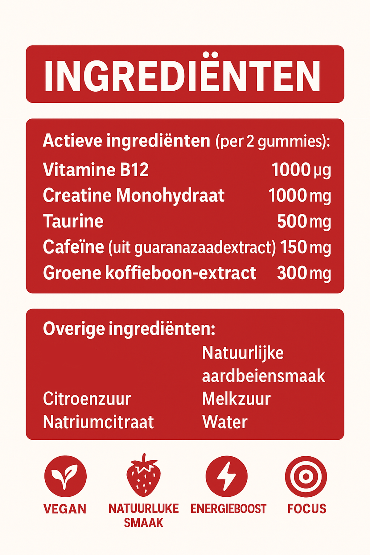 Kahil – Pre-Workout-Gummibärchen – Erdbeergeschmack – 60 Stück – mit Vitamin B12, Kreatin und Taurin – Shot